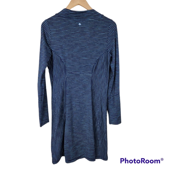 Prana Blue Striped Long Sleeve Scramble Mock Neck Stretch Dress Sz S - Picture 9 of 9